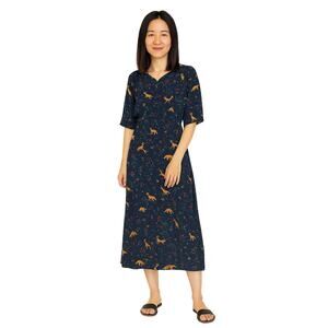 Wayward Fancies eShakti Navy Floral Fox SS Midi Dress Prairie Cottage